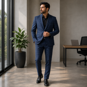 Matte Blue Stripe Complete Suit Blazer | LP-276